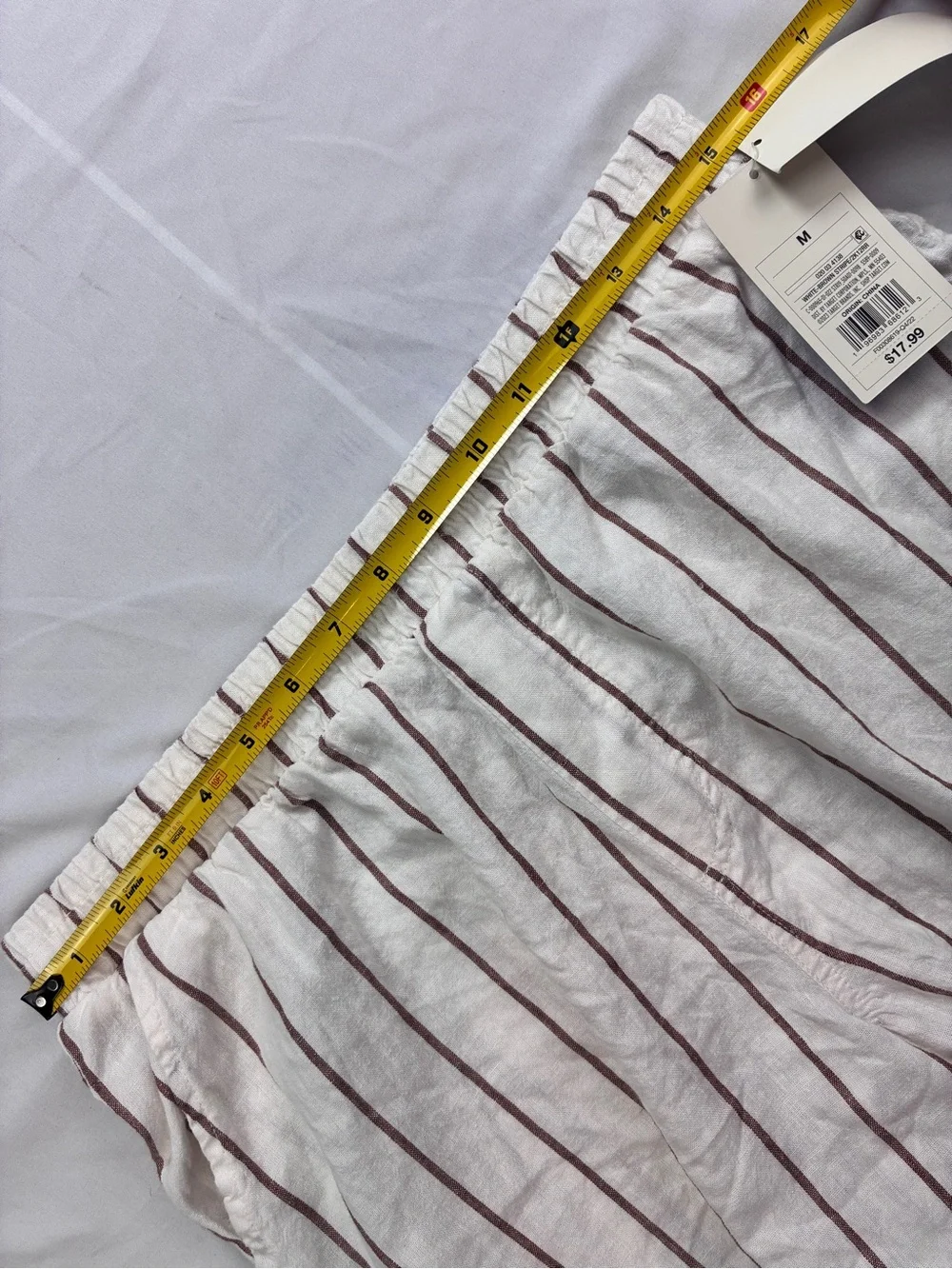stars above Linen Blend Cream Wide-Leg Crop Pants with Brown Pinstripes Sz M